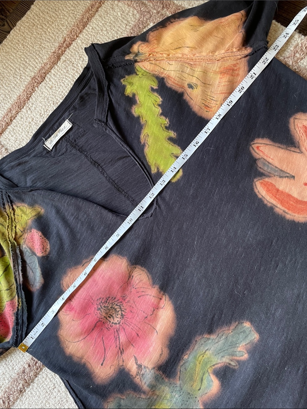 Free People Black Floral V Neck Long-Sleeve Tunic Cotton Size XL - Picture 9 of 10